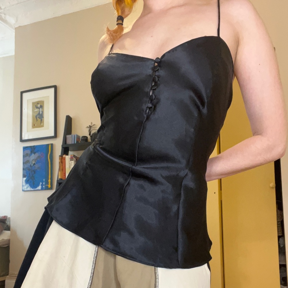 Black silk button up camisole tank